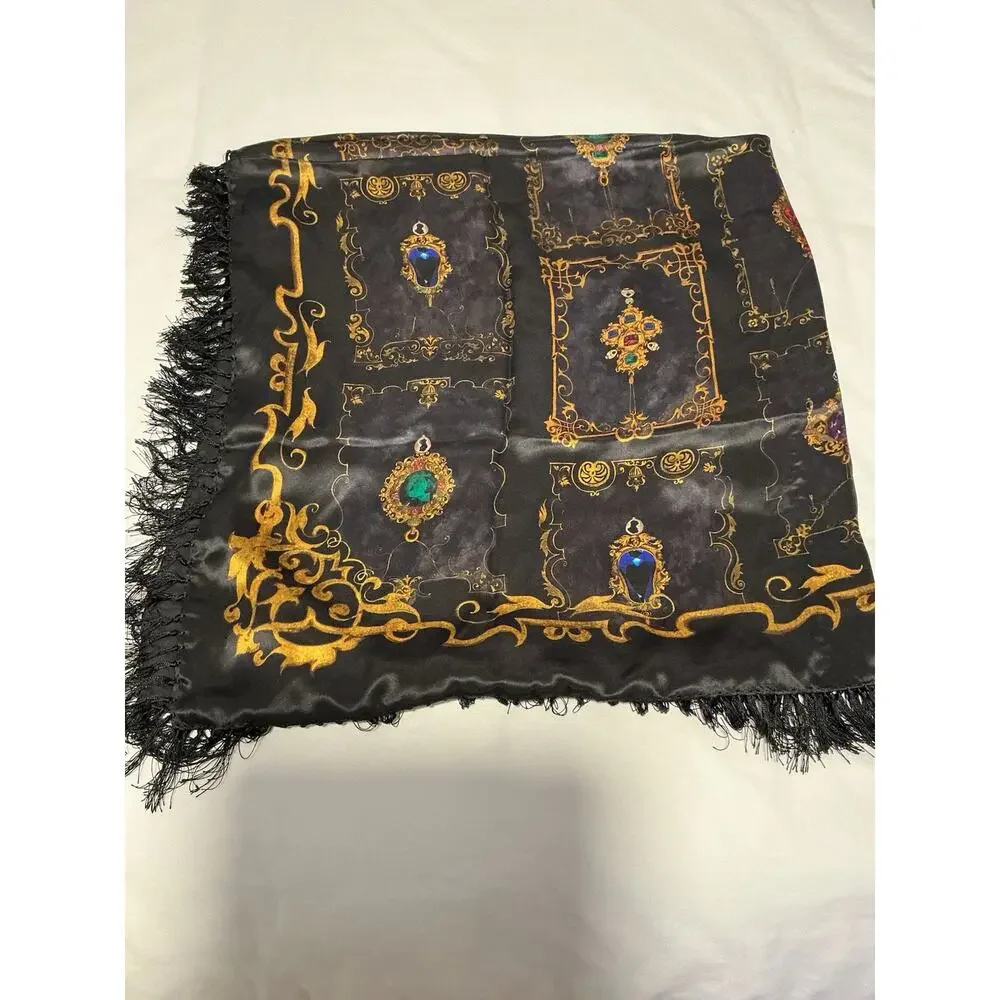 L’Agence Black Silk Jewel Printed Scarf 40”